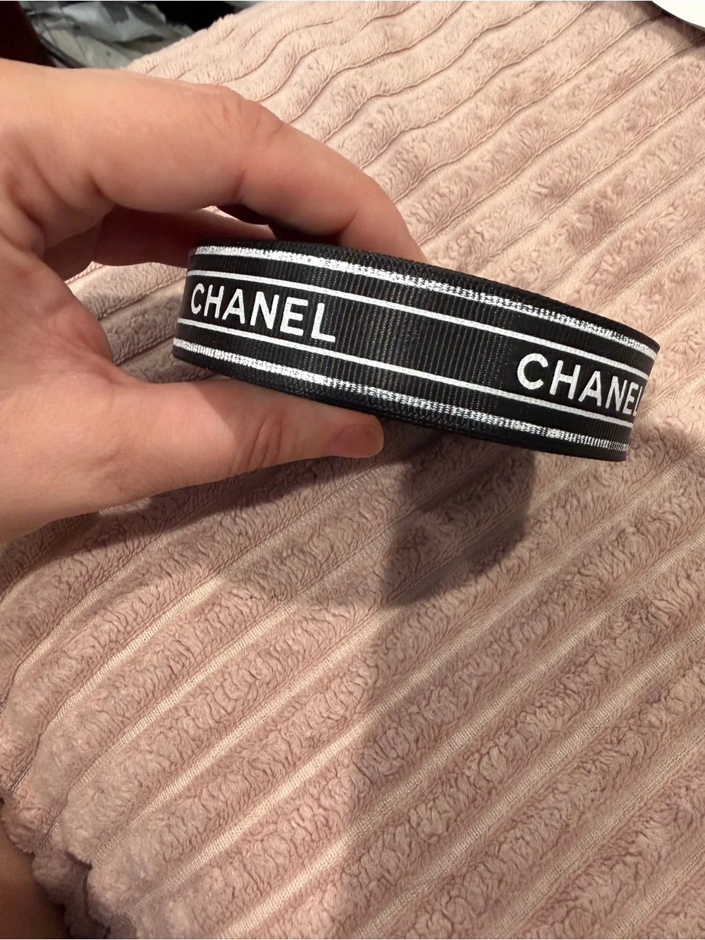 CHANEL Black and White Logo Grosgrain 40 yards Ribbon